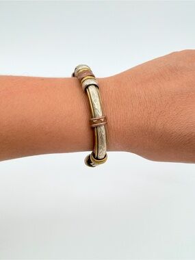 Vintage Mixed Metal Leather Cuff Bracelet Adjustable Boho Artisan Statement